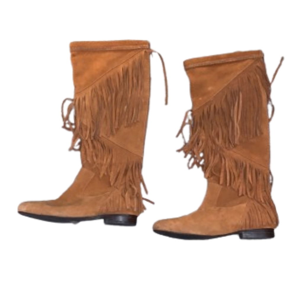 SBICCA Boho Western Fringed Tan Genuine Suede Tall Boots 7.5 Like New - Picture 5 of 6
